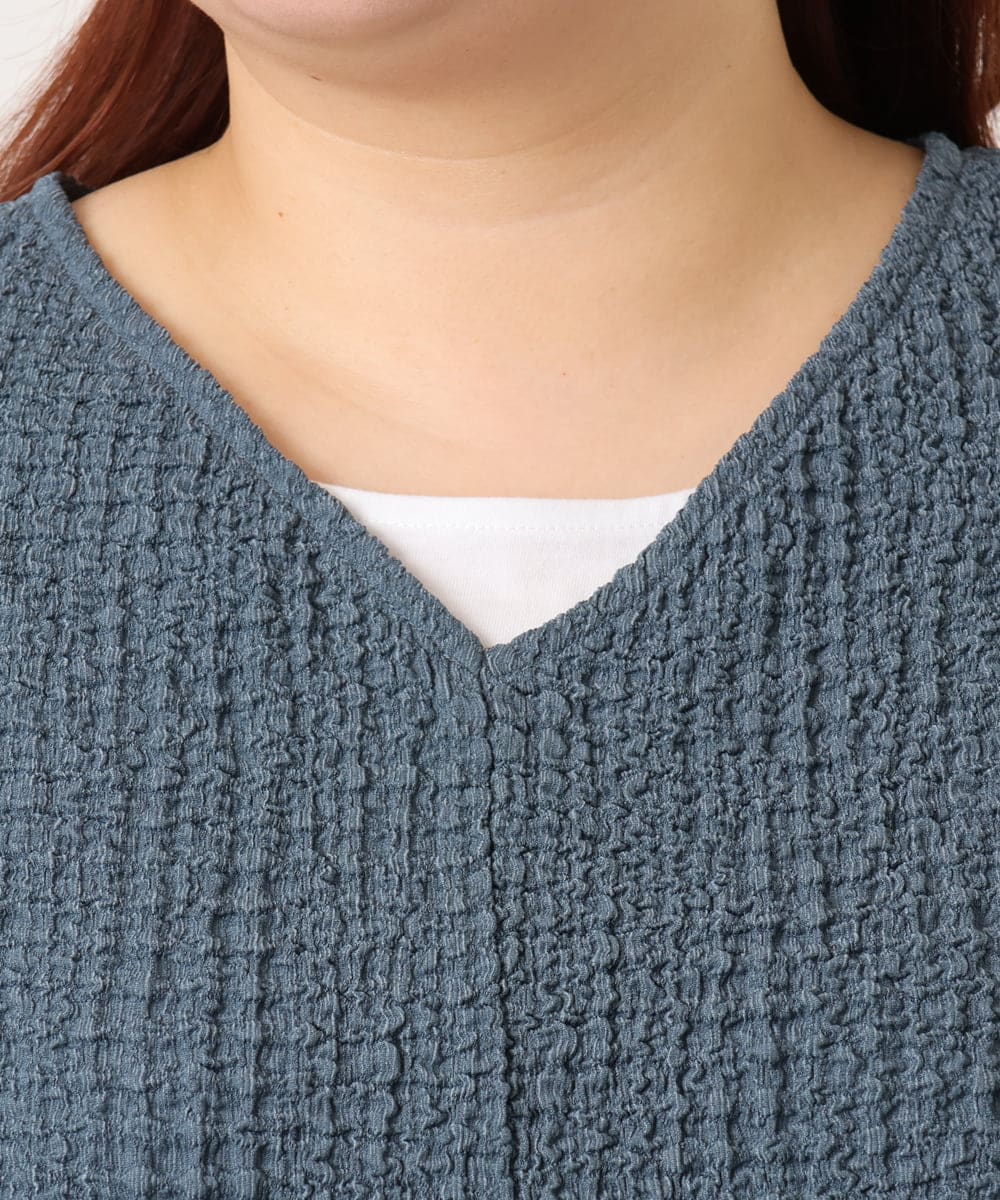 OLKDD05069 eur3(エウルキューブ) 【WEB先行販売】【大きいサイズ】リップルジャージー2WAYカットソー ブルー