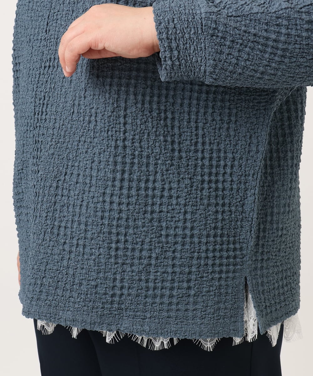 OLKDD05069 eur3(エウルキューブ) 【WEB先行販売】【大きいサイズ】リップルジャージー2WAYカットソー ブルー