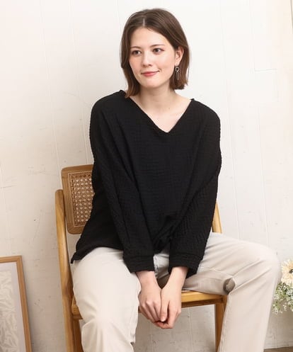 OLKDD05069 eur3 【WEB先行販売】【大きいサイズ】リップルジャージー2WAYカットソー