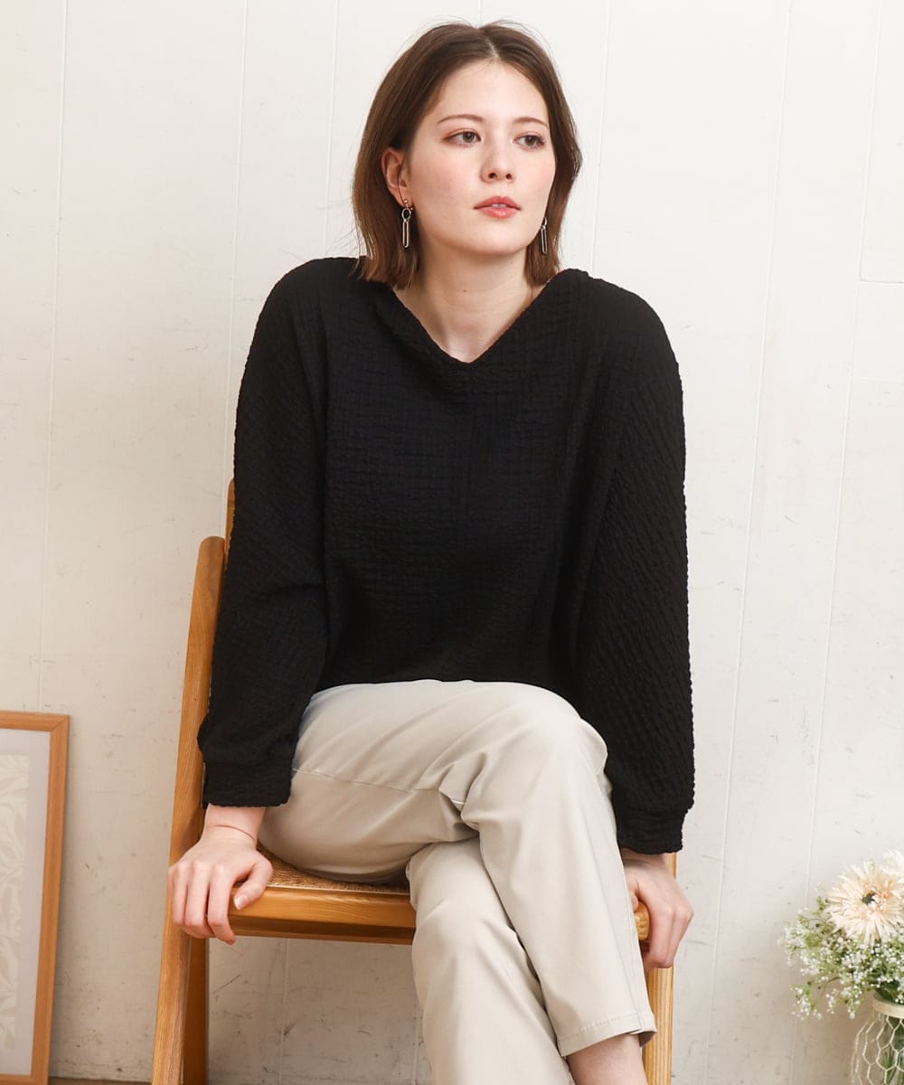 OLKDD05069 eur3(エウルキューブ) 【WEB先行販売】【大きいサイズ】リップルジャージー2WAYカットソー ブラック