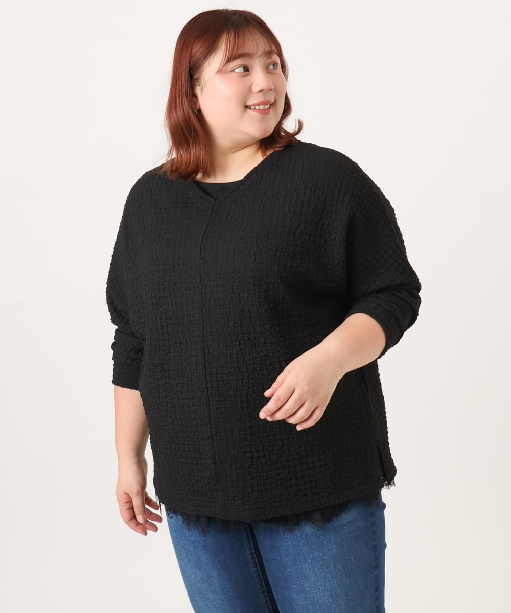 OLKDD05069 eur3(エウルキューブ) 【WEB先行販売】【大きいサイズ】リップルジャージー2WAYカットソー ブラック