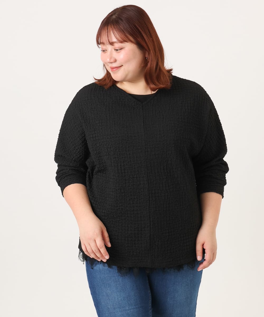 OLKDD05069 eur3(エウルキューブ) 【WEB先行販売】【大きいサイズ】リップルジャージー2WAYカットソー ブラック