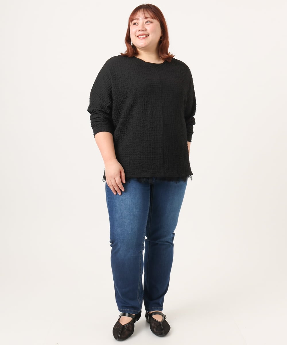 OLKDD05069 eur3(エウルキューブ) 【WEB先行販売】【大きいサイズ】リップルジャージー2WAYカットソー ブラック