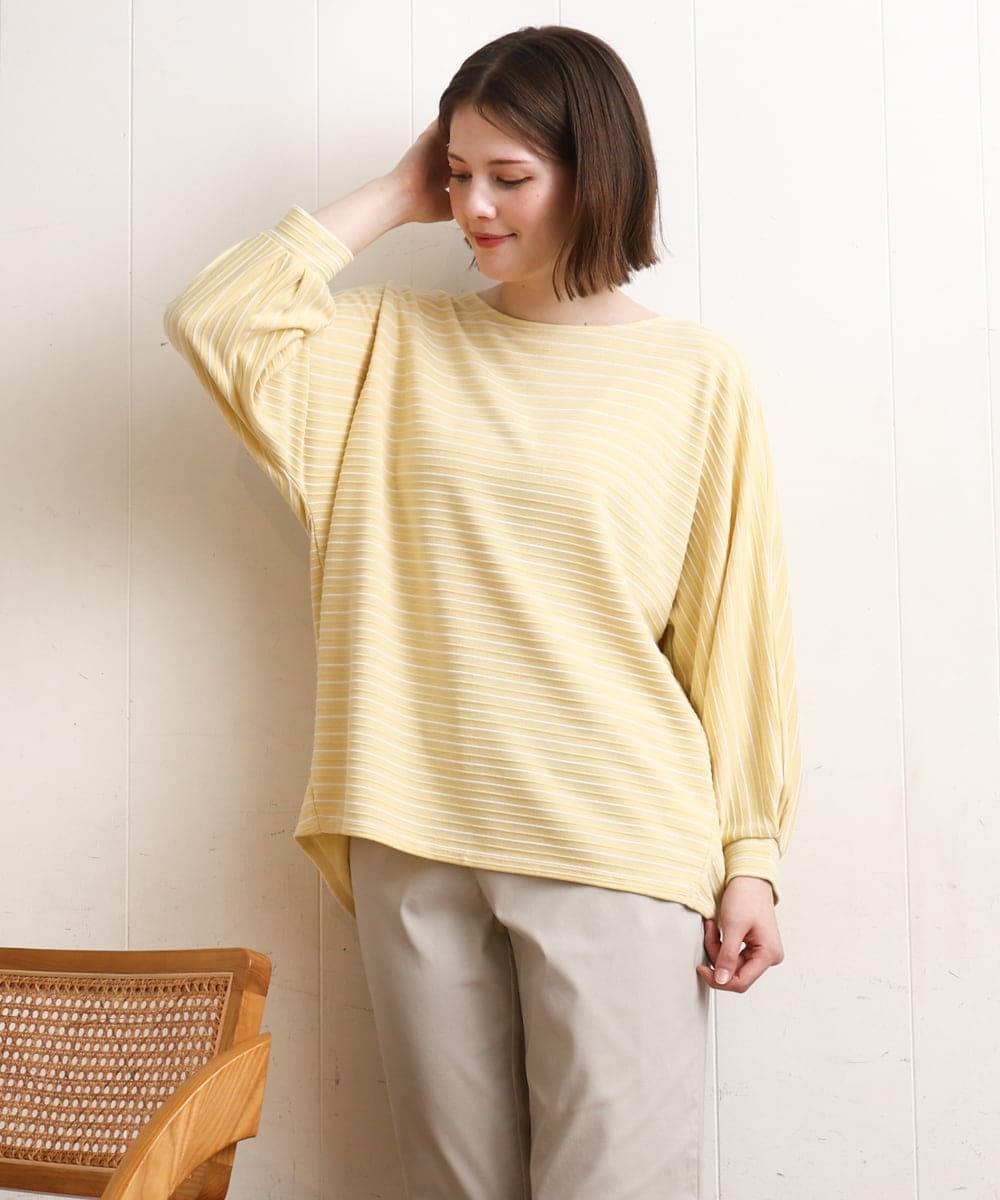 OLKDD15059 eur3(エウルキューブ) 【WEB先行販売】【大きいサイズ】リップルボーダーカットソー ライトイエロー