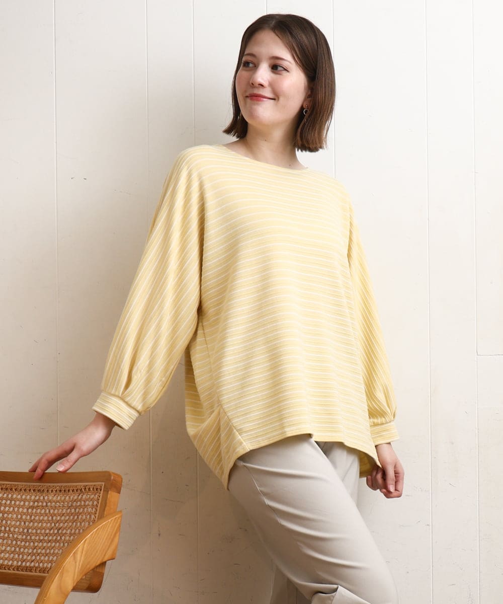 OLKDD15059 eur3(エウルキューブ) 【WEB先行販売】【大きいサイズ】リップルボーダーカットソー ライトイエロー