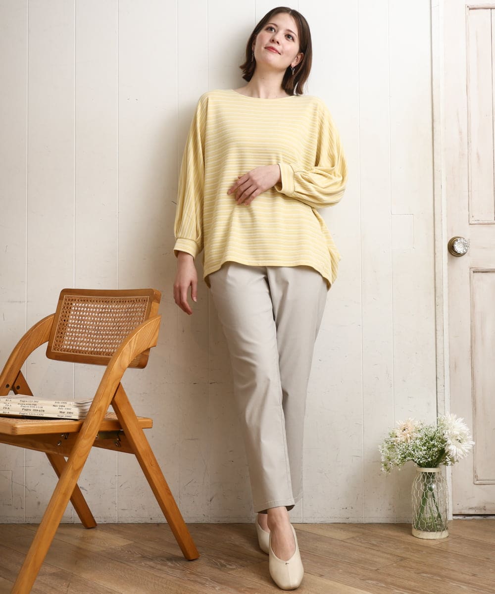 OLKDD15059 eur3(エウルキューブ) 【WEB先行販売】【大きいサイズ】リップルボーダーカットソー ライトイエロー