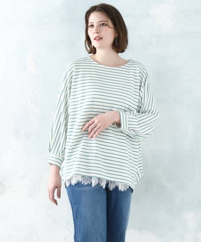 OLKDD15059 eur3 【WEB先行販売】【大きいサイズ】リップルボーダーカットソー