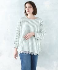 OLKDD15059 eur3(エウルキューブ) 【WEB先行販売】【大きいサイズ】リップルボーダーカットソー ライトグリーン