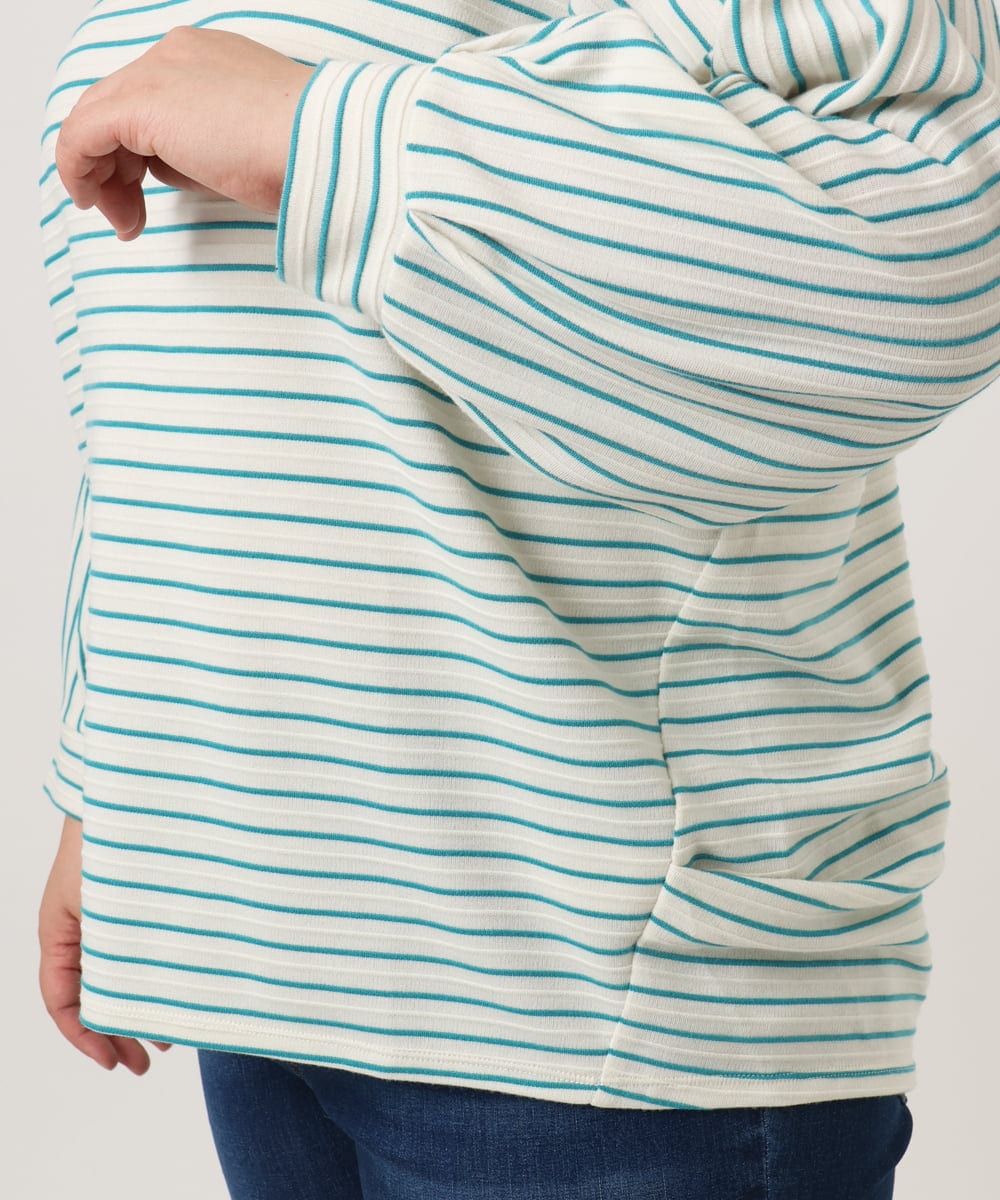 OLKDD15059 eur3(エウルキューブ) 【WEB先行販売】【大きいサイズ】リップルボーダーカットソー ライトグリーン