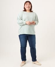 OLKDD15059 eur3(エウルキューブ) 【WEB先行販売】【大きいサイズ】リップルボーダーカットソー ライトグリーン