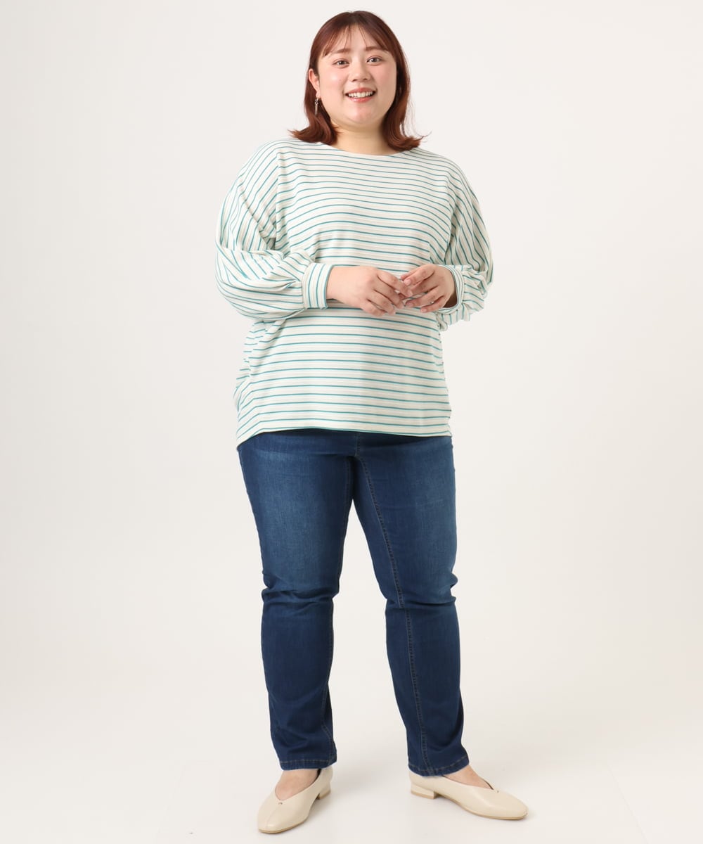 OLKDD15059 eur3(エウルキューブ) 【WEB先行販売】【大きいサイズ】リップルボーダーカットソー ライトグリーン