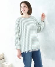 OLKDD15059 eur3(エウルキューブ) 【WEB先行販売】【大きいサイズ】リップルボーダーカットソー ライトグリーン