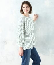 OLKDD15059 eur3(エウルキューブ) 【WEB先行販売】【大きいサイズ】リップルボーダーカットソー ライトグリーン