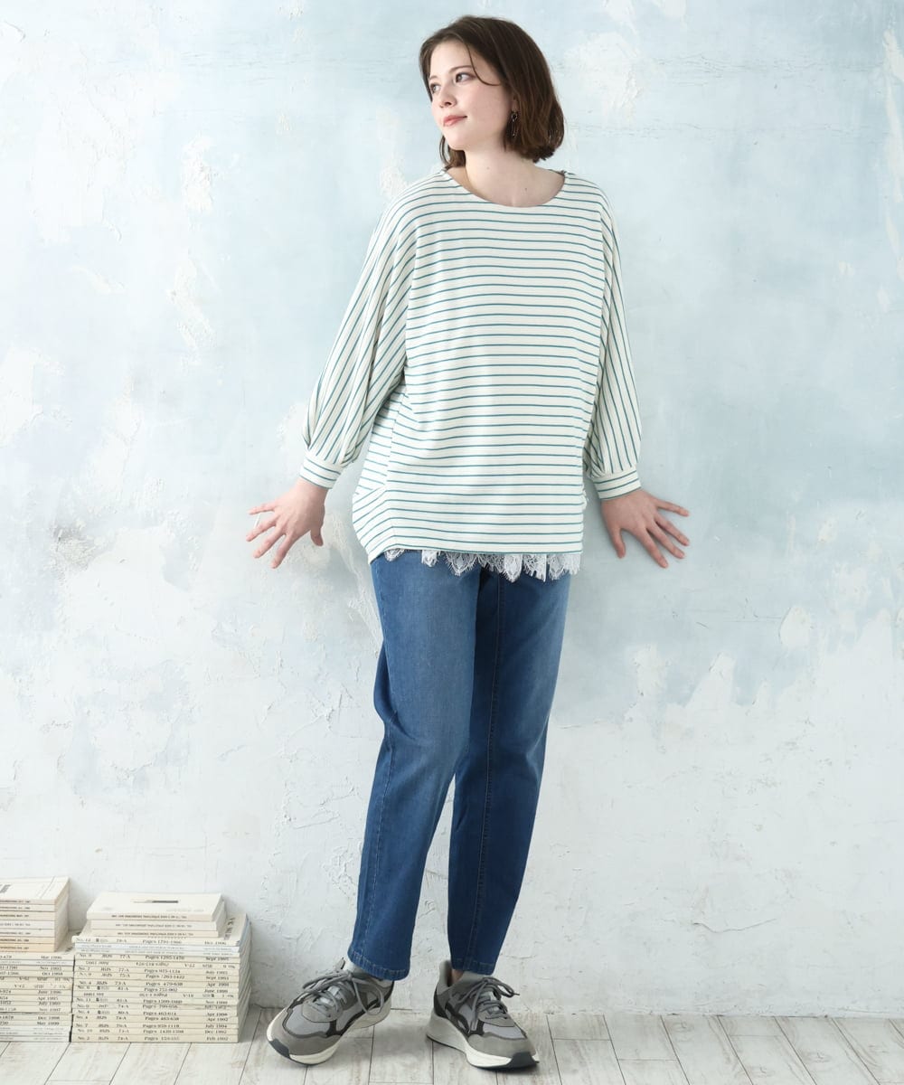 OLKDD15059 eur3(エウルキューブ) 【WEB先行販売】【大きいサイズ】リップルボーダーカットソー ライトグリーン