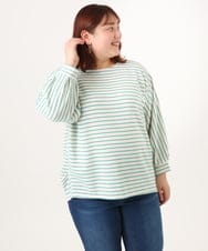 OLKDD15059 eur3(エウルキューブ) 【WEB先行販売】【大きいサイズ】リップルボーダーカットソー ライトグリーン