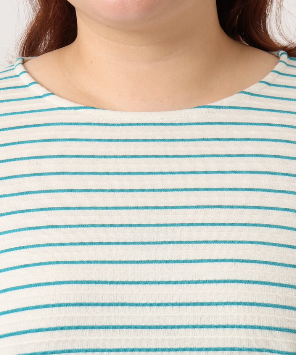 OLKDD15059 eur3(エウルキューブ) 【WEB先行販売】【大きいサイズ】リップルボーダーカットソー ライトグリーン