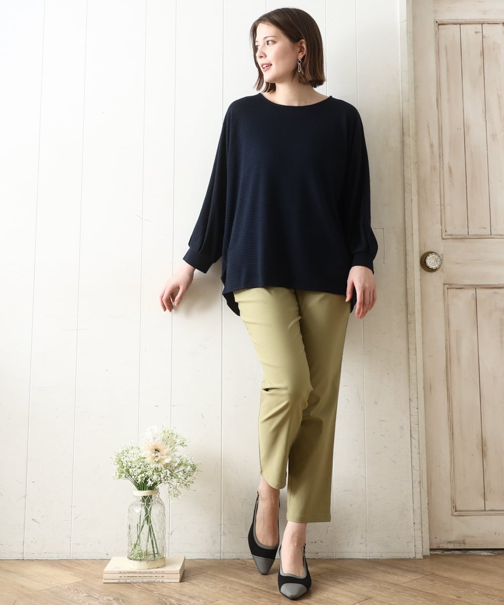 OLKDD15059 eur3(エウルキューブ) 【WEB先行販売】【大きいサイズ】リップルボーダーカットソー ネイビー