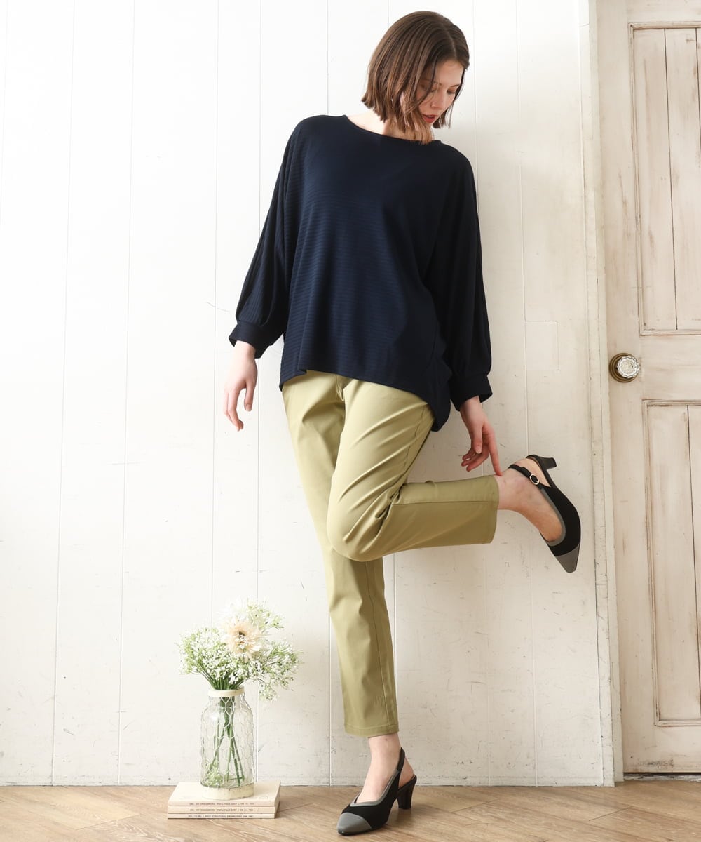 OLKDD15059 eur3(エウルキューブ) 【WEB先行販売】【大きいサイズ】リップルボーダーカットソー ネイビー