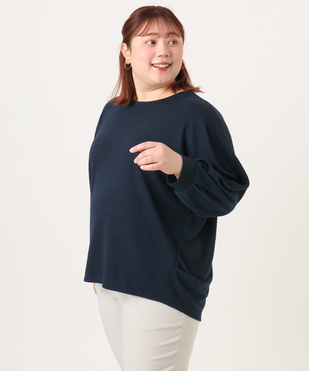 OLKDD15059 eur3(エウルキューブ) 【WEB先行販売】【大きいサイズ】リップルボーダーカットソー ネイビー