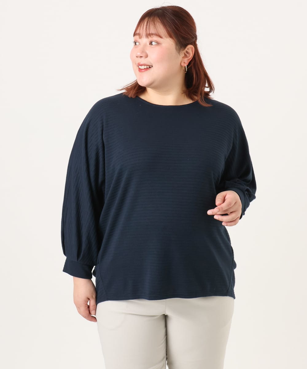 OLKDD15059 eur3(エウルキューブ) 【WEB先行販売】【大きいサイズ】リップルボーダーカットソー ネイビー