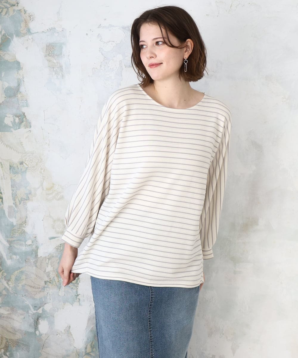 OLKDD15059 eur3(エウルキューブ) 【WEB先行販売】【大きいサイズ】リップルボーダーカットソー アイボリー