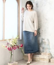 OLKDD15059 eur3(エウルキューブ) 【WEB先行販売】【大きいサイズ】リップルボーダーカットソー アイボリー