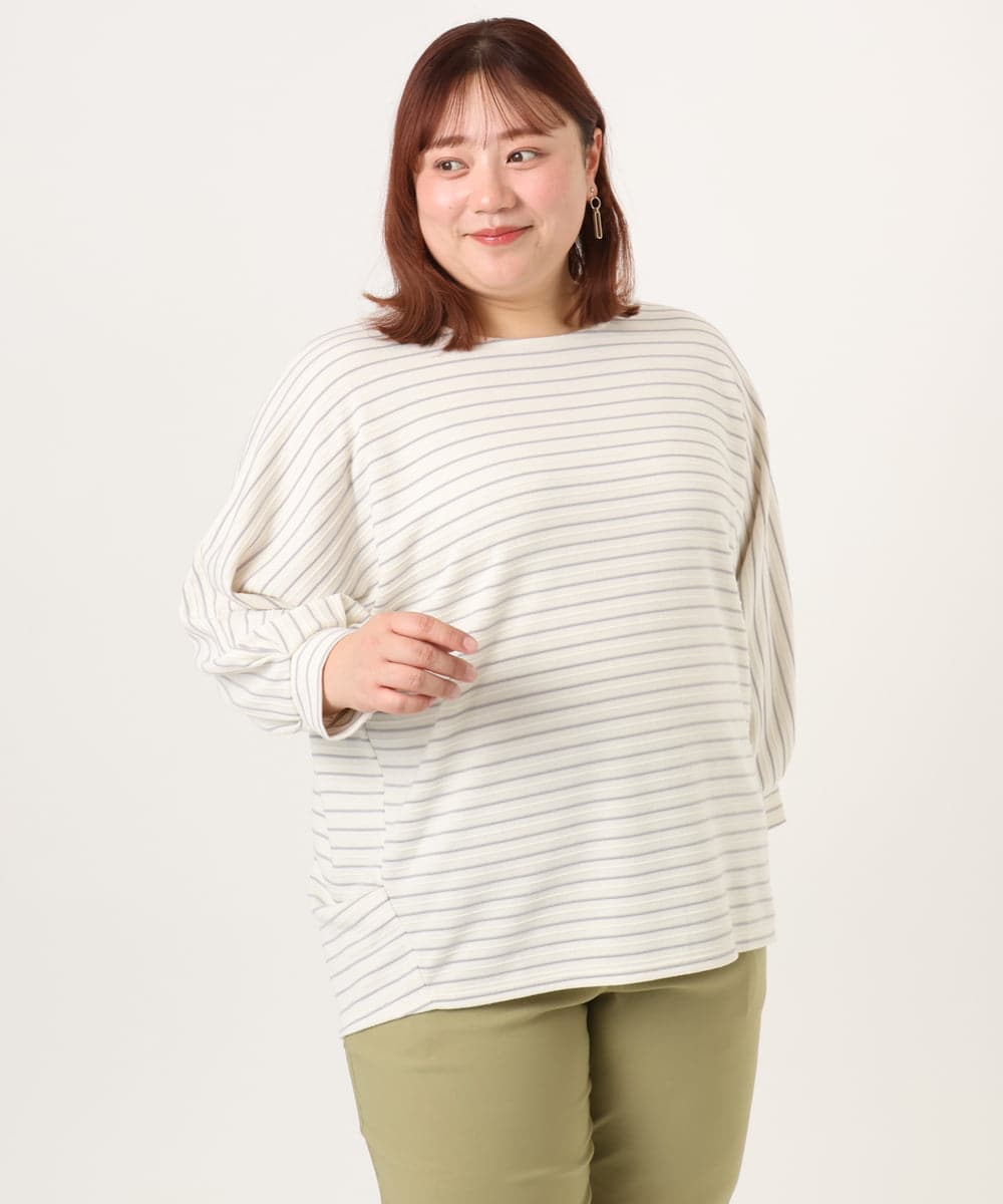 OLKDD15059 eur3(エウルキューブ) 【WEB先行販売】【大きいサイズ】リップルボーダーカットソー アイボリー