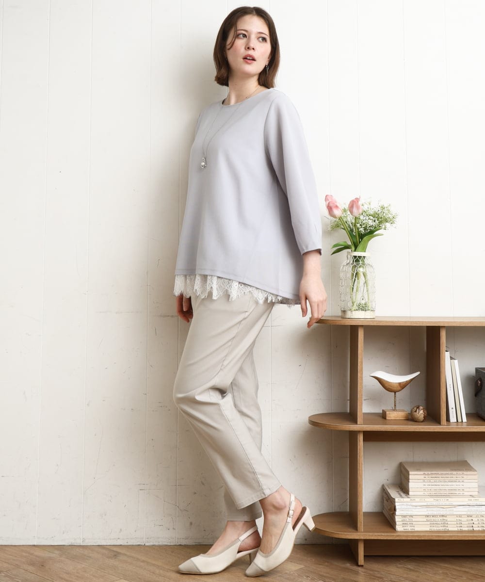 OLKDD16069 eur3(エウルキューブ) 【WEB先行販売】【大きいサイズ】バックスリットプルオーバー ライトブルー