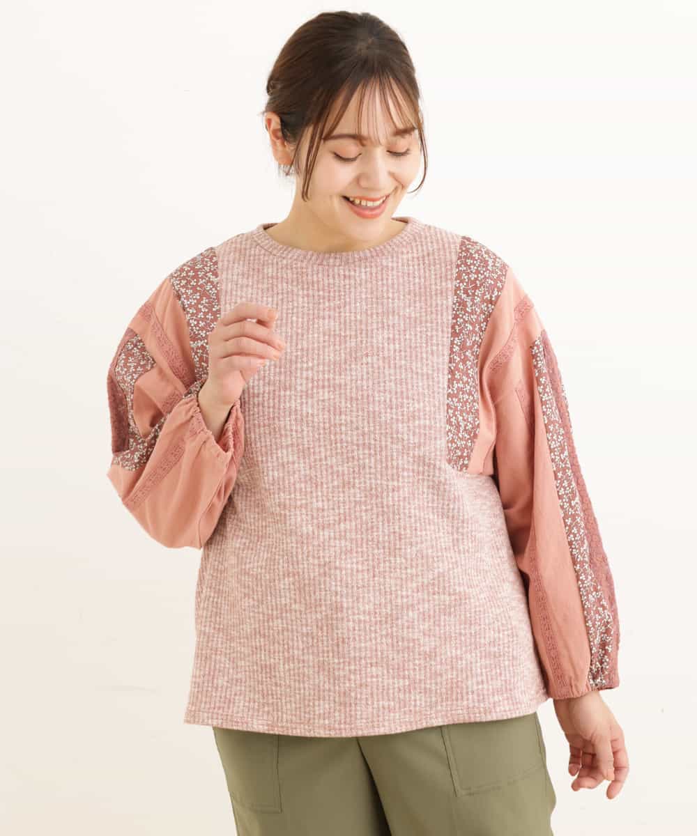 OLKDP04080 eur3(エウルキューブ) 【大きいサイズ】プリントコンビトップス ピンク(03)