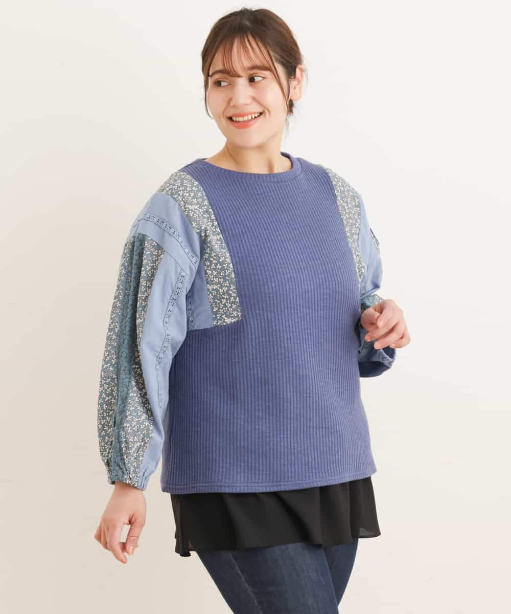 OLKDP04080 eur3(エウルキューブ) 【大きいサイズ】プリントコンビトップス ブルー(55)