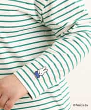 OLKDP13060 eur3(エウルキューブ) 【miffy×eur3】【大きいサイズ】ミッフィー刺繍ボーダーTシャツ グリーン(35)