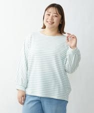 OLKDS33060 eur3(エウルキューブ) 【大きいサイズ】リップルボーダーカットソー ライトグリーン(30)