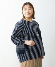 OLKDS33060 eur3(エウルキューブ) 【大きいサイズ】リップルボーダーカットソー ネイビー(57)