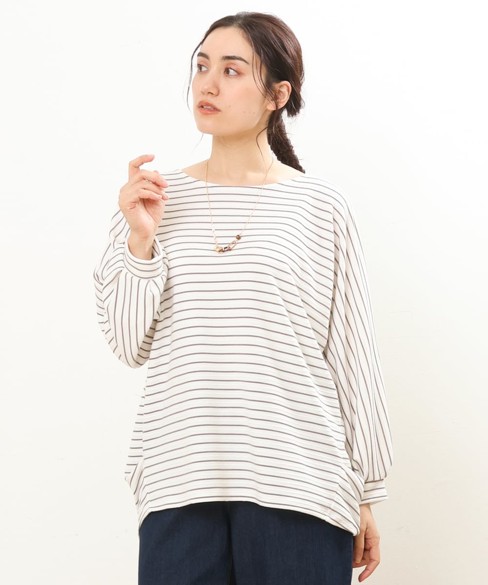 OLKDS33060 eur3(エウルキューブ) 【大きいサイズ】リップルボーダーカットソー アイボリー(80)