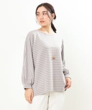OLKDS33060 eur3(エウルキューブ) 【大きいサイズ】リップルボーダーカットソー ライトグレー(91)
