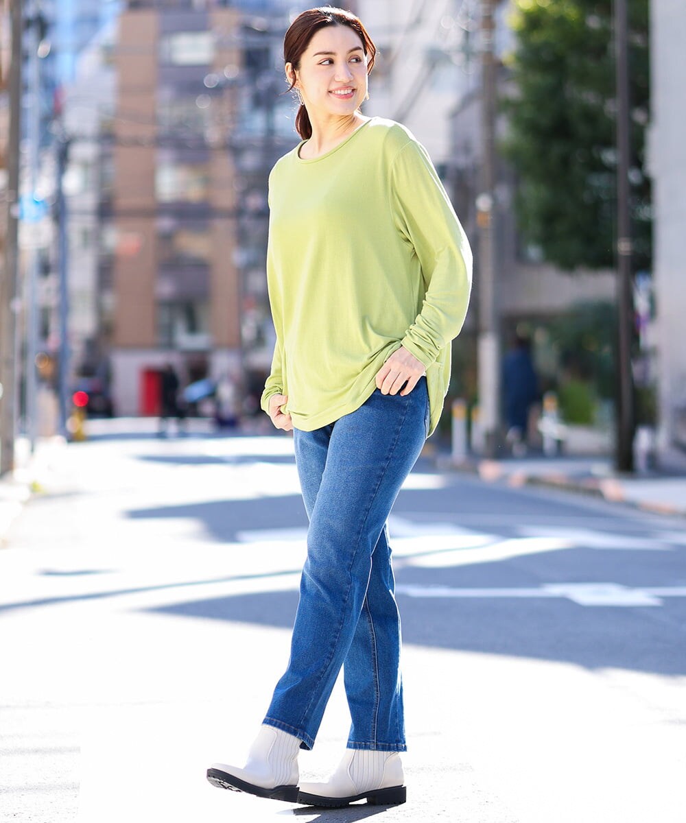 OLKDV04054 eur3(エウルキューブ) 【雑誌掲載】【大きいサイズ】クルーネックシアーカットソー ライトグリーン(30)