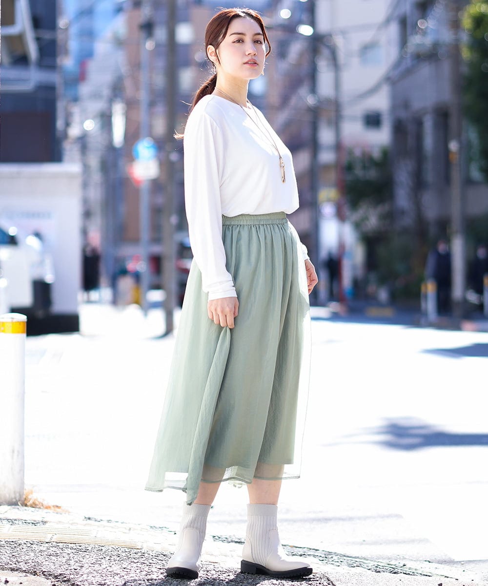 OLKDV04054 eur3(エウルキューブ) 【雑誌掲載】【大きいサイズ】クルーネックシアーカットソー ホワイト(90)