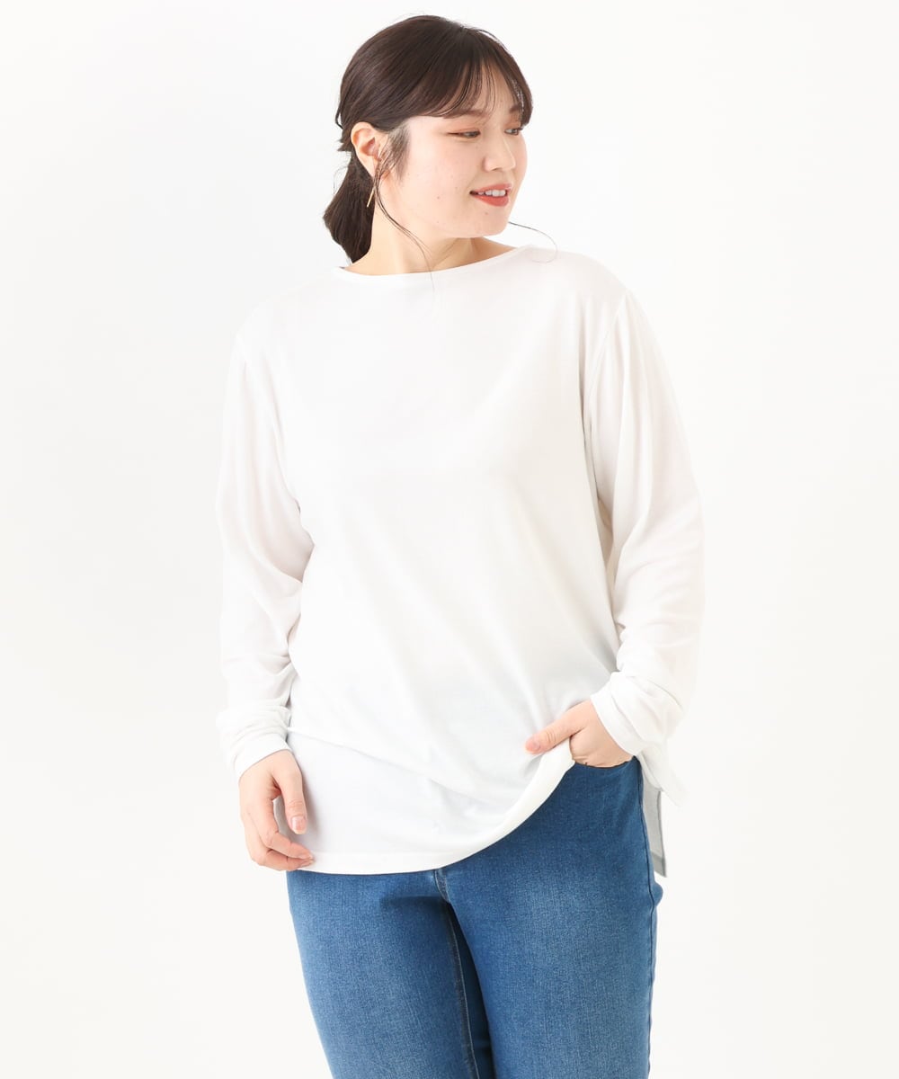 OLKDV04054 eur3(エウルキューブ) 【雑誌掲載】【大きいサイズ】クルーネックシアーカットソー ホワイト(90)