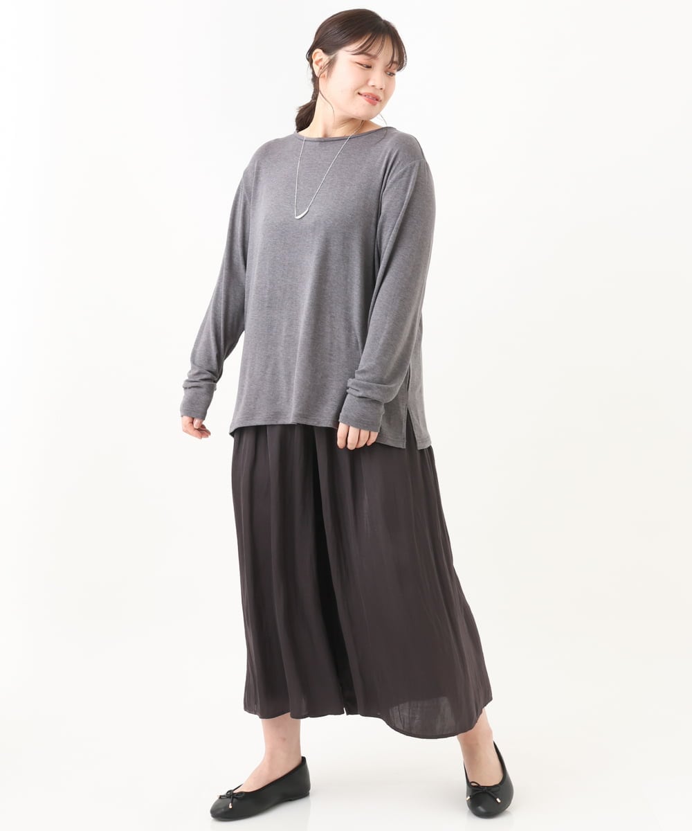 OLKDV04054 eur3(エウルキューブ) 【雑誌掲載】【大きいサイズ】クルーネックシアーカットソー ダークグレー(93)