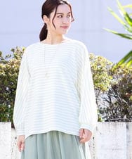 OLKDV05059 eur3(エウルキューブ) 【大きいサイズ】リップルボーダーカットソー ライトグリーン(30)