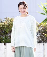 OLKDV05059 eur3(エウルキューブ) 【大きいサイズ】リップルボーダーカットソー ライトグリーン(30)