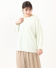 OLKDV05059 eur3(エウルキューブ) 【大きいサイズ】リップルボーダーカットソー ライトグリーン(30)