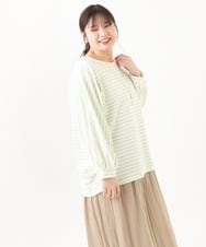 OLKDV05059 eur3(エウルキューブ) 【大きいサイズ】リップルボーダーカットソー ライトグリーン(30)