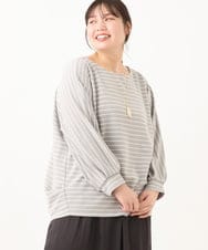 OLKDV05059 eur3(エウルキューブ) 【大きいサイズ】リップルボーダーカットソー ライトグレー(91)