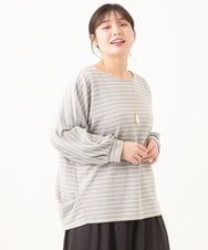 OLKDV05059 eur3(エウルキューブ) 【大きいサイズ】リップルボーダーカットソー ライトグレー(91)