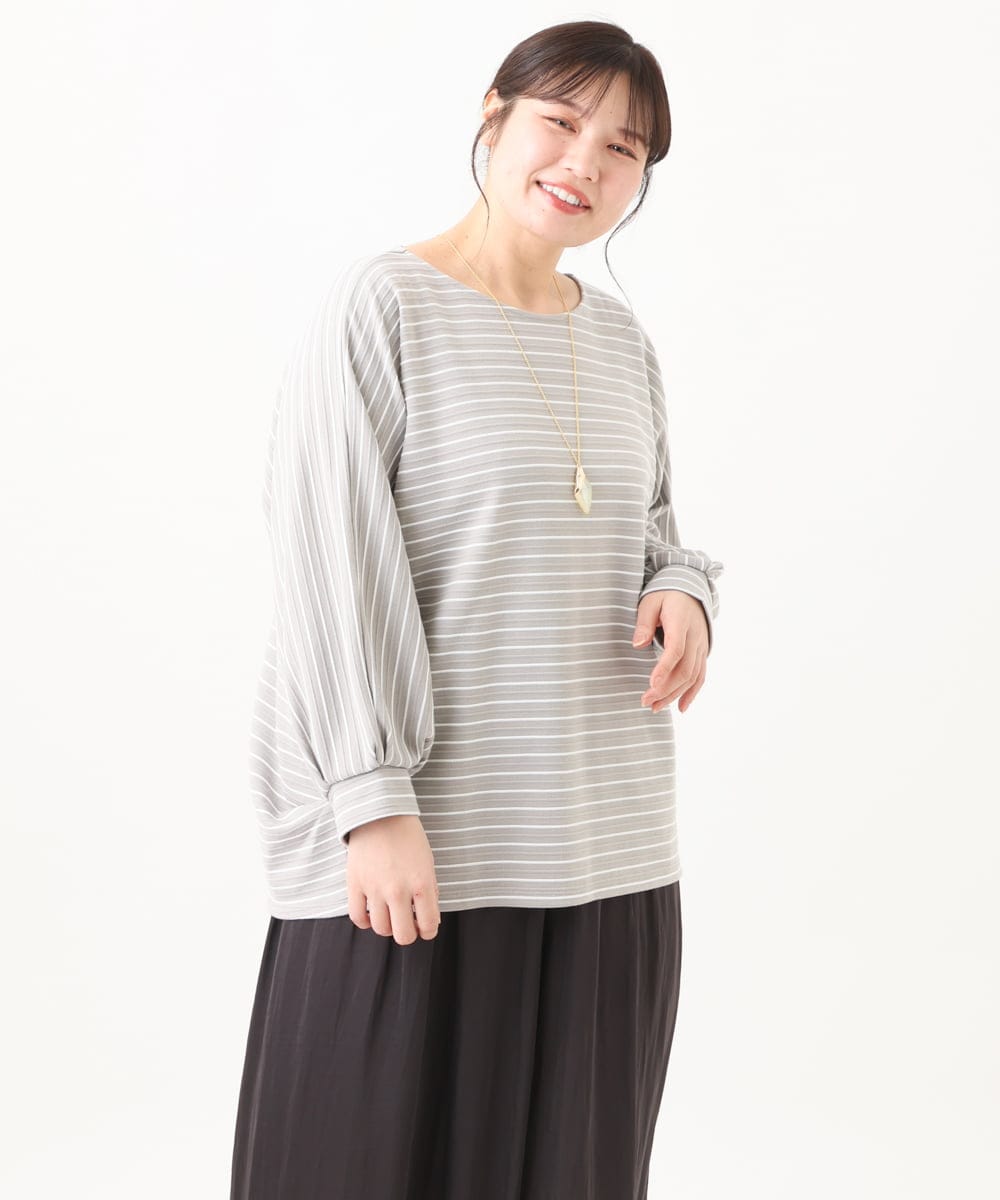 OLKDV05059 eur3(エウルキューブ) 【大きいサイズ】リップルボーダーカットソー ライトグレー(91)