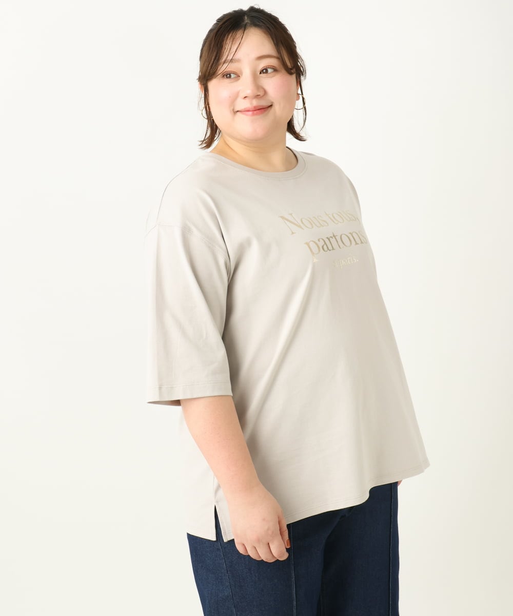 OLKEA09049 eur3(エウルキューブ) 【大きいサイズ】ドロップショルダーロゴTシャツ グレージュ(89)