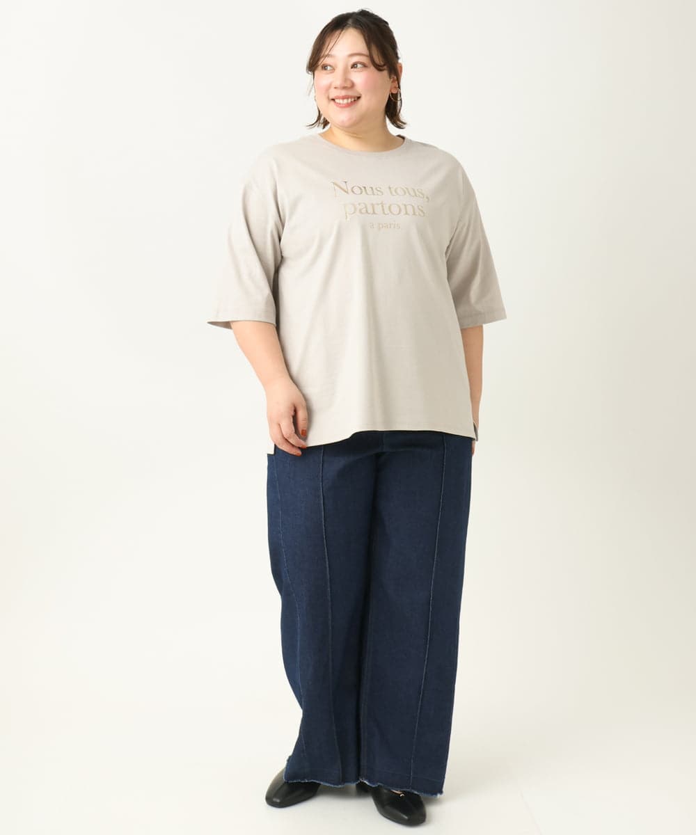 OLKEA09049 eur3(エウルキューブ) 【大きいサイズ】ドロップショルダーロゴTシャツ グレージュ(89)