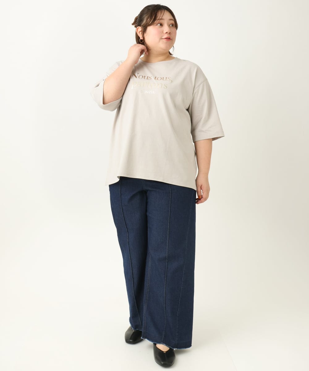 OLKEA09049 eur3(エウルキューブ) 【大きいサイズ】ドロップショルダーロゴTシャツ グレージュ(89)