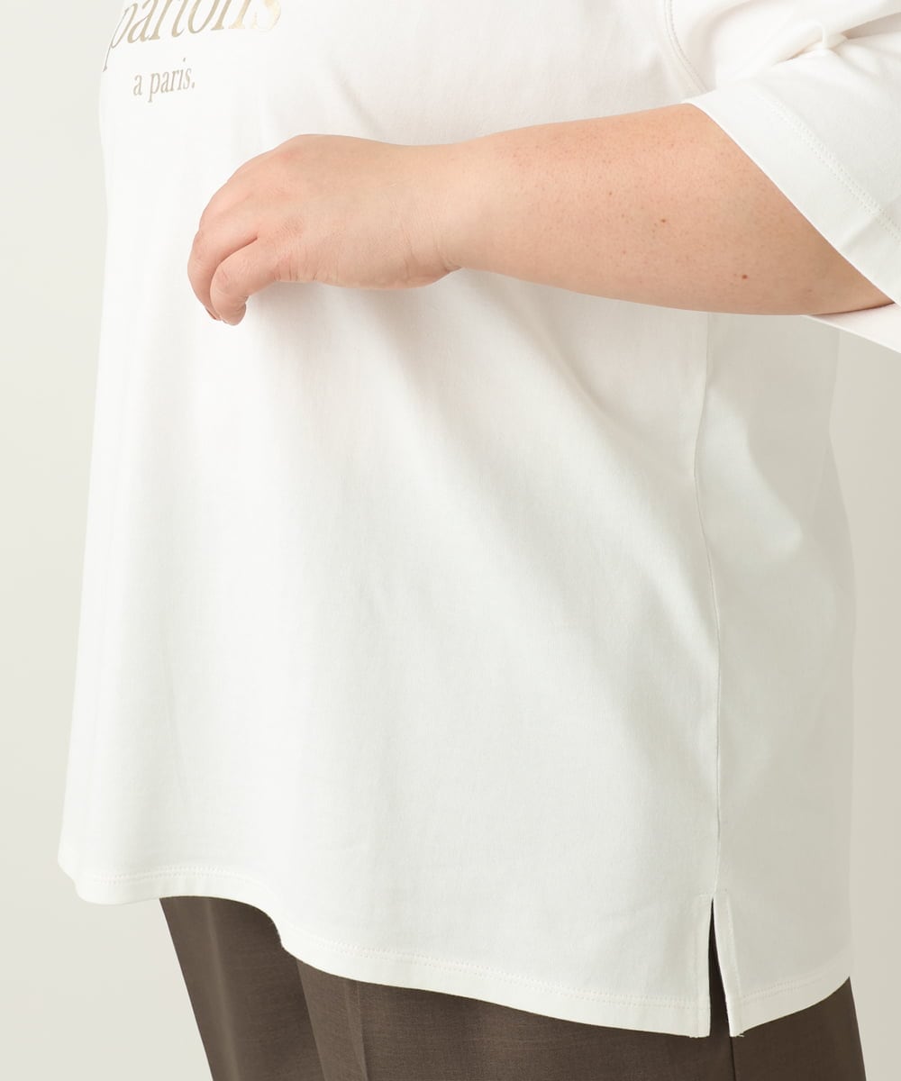 OLKEA09049 eur3(エウルキューブ) 【大きいサイズ】ドロップショルダーロゴTシャツ ホワイト(90)